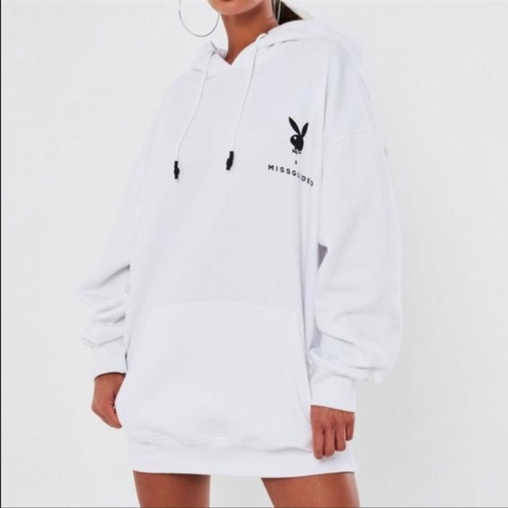 MISSGUIDED X PLAYBOY white hoodie dress